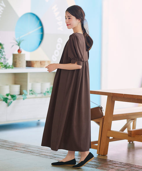 ボリュームパフスリーブピンタックワンピース