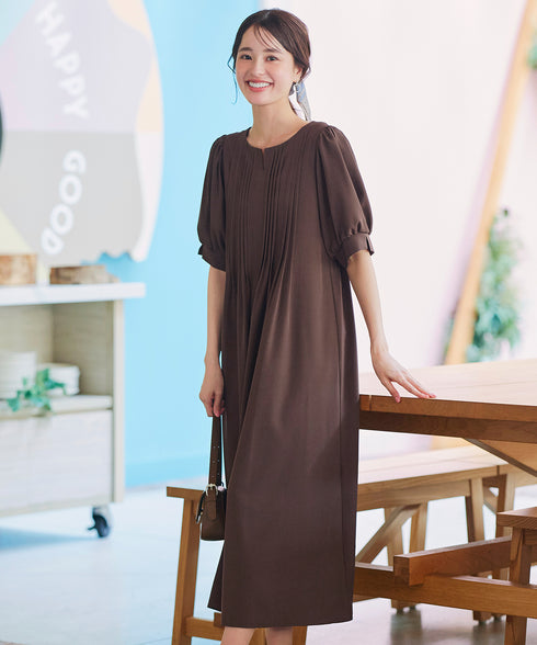 ボリュームパフスリーブピンタックワンピース