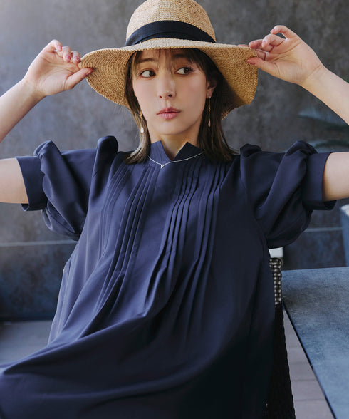 ボリュームパフスリーブピンタックワンピース