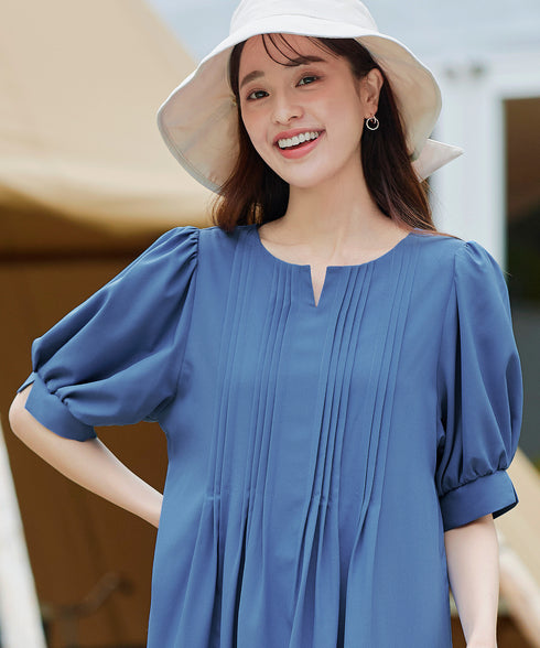 ボリュームパフスリーブピンタックワンピース