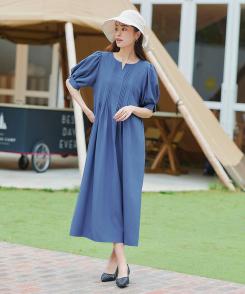 ボリュームパフスリーブピンタックワンピース