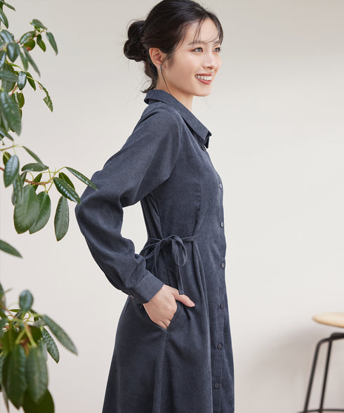 コーデュロイサイドリボンワンピース