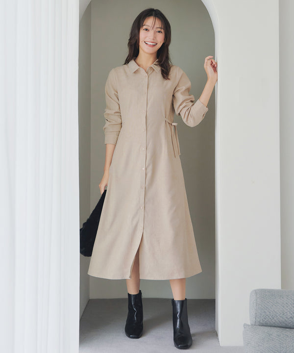 コーデュロイサイドリボンワンピース