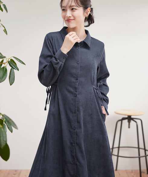 コーデュロイサイドリボンワンピース