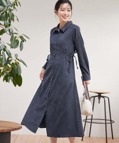 コーデュロイサイドリボンワンピース