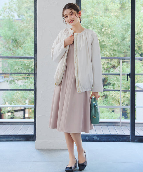 ビジュー付きフロント切替タックワンピース