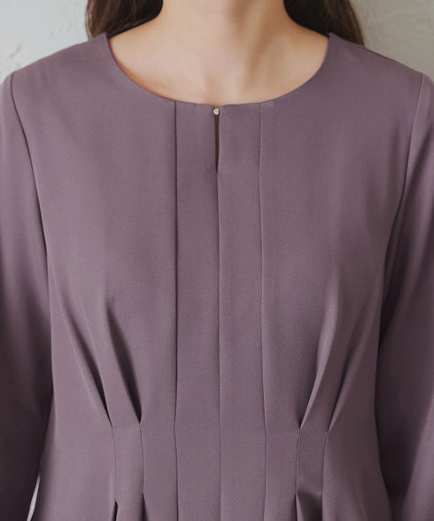 ビジュー付きフロント切替タックワンピース