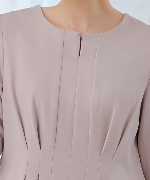 ビジュー付きフロント切替タックワンピース