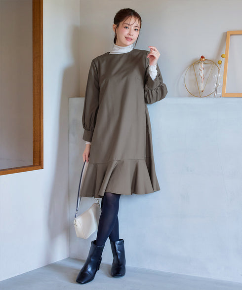 裾フレアパフスリーブワンピース