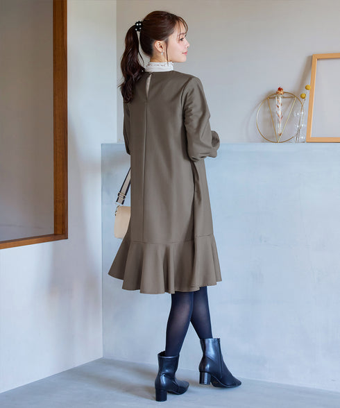 裾フレアパフスリーブワンピース