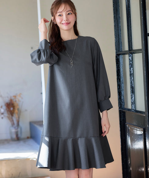 裾フレアパフスリーブワンピース