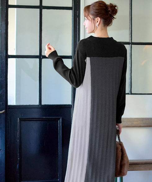 配色切替ニットワンピース