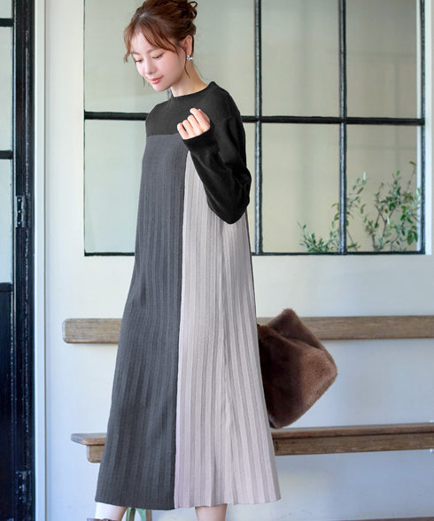 配色切替ニットワンピース
