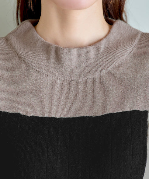 配色切替ニットワンピース