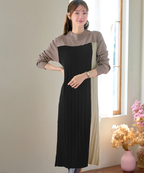 配色切替ニットワンピース