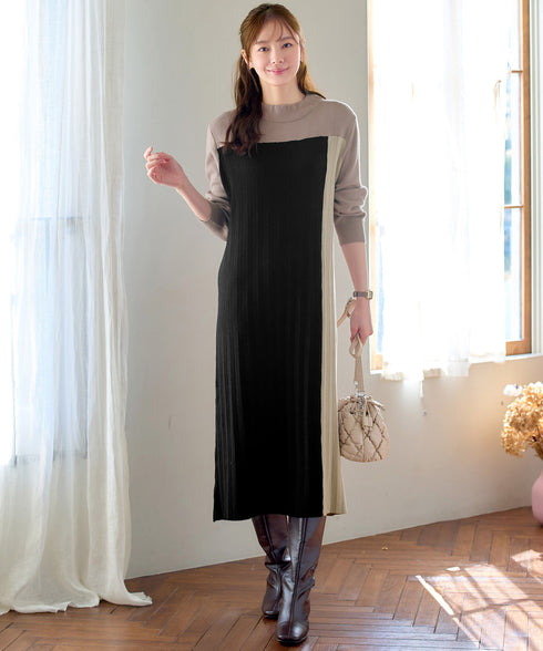 配色切替ニットワンピース