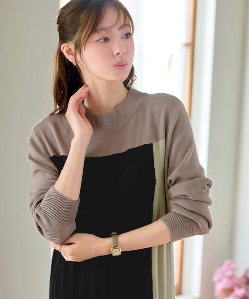 配色切替ニットワンピース