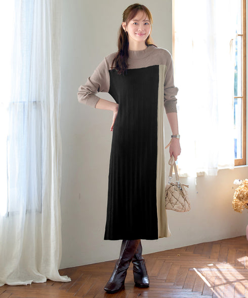 配色切替ニットワンピース