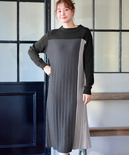 配色切替ニットワンピース