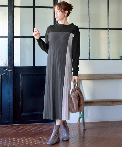 配色切替ニットワンピース