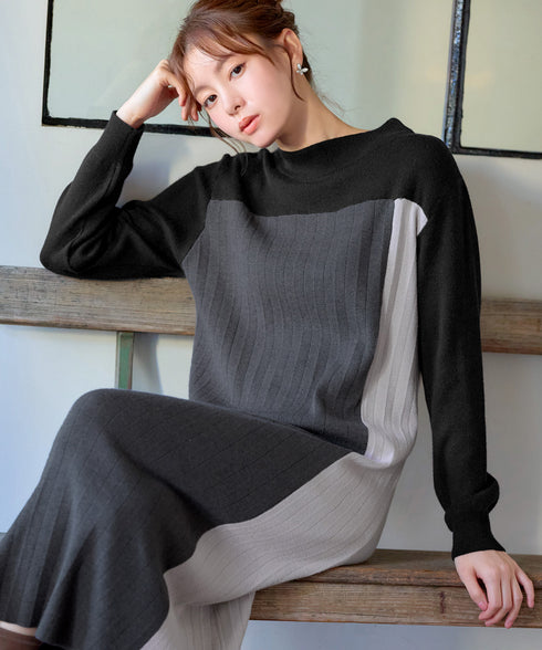 配色切替ニットワンピース