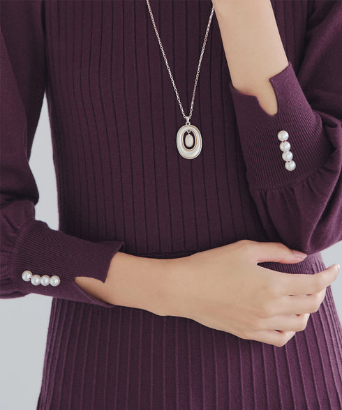 リブニットパフスリーブワンピース