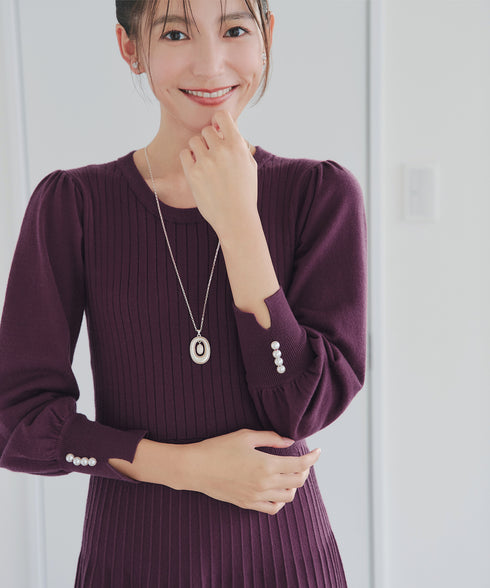 リブニットパフスリーブワンピース