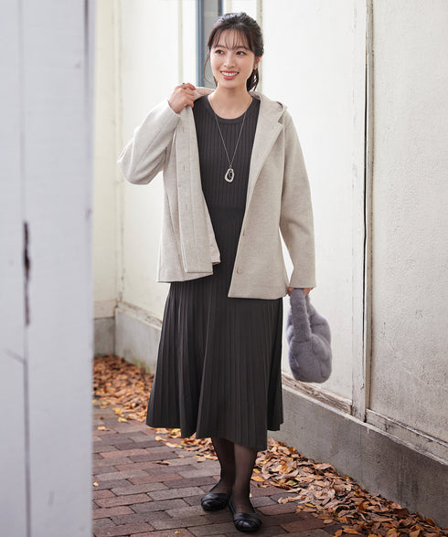 リブニットパフスリーブワンピース