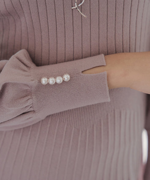 リブニットパフスリーブワンピース