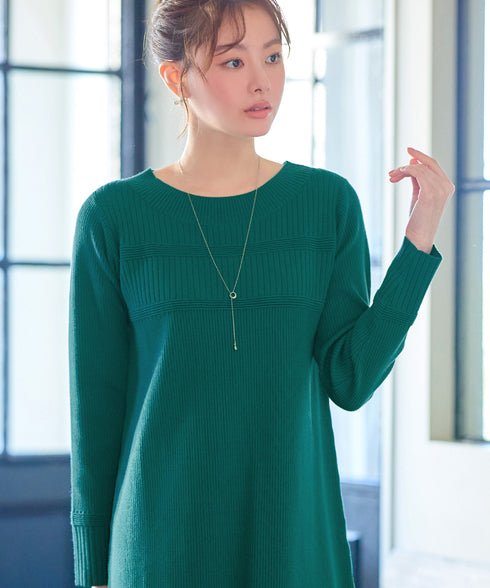 リブ切替デザインニットワンピース