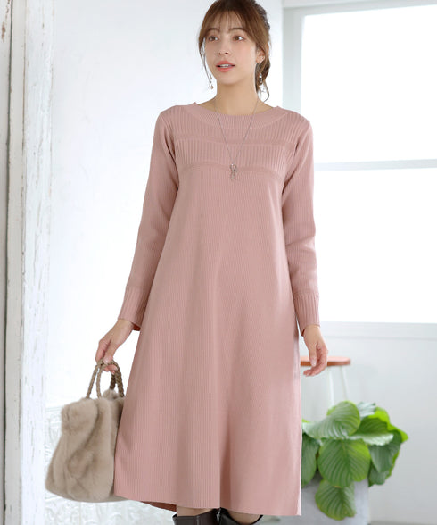 リブ切替デザインニットワンピース