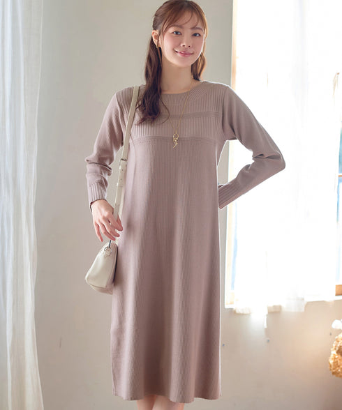 リブ切替デザインニットワンピース