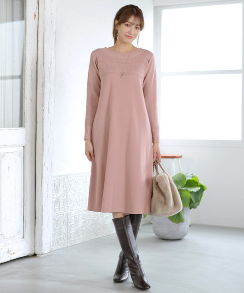 リブ切替デザインニットワンピース