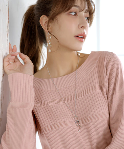 リブ切替デザインニットワンピース