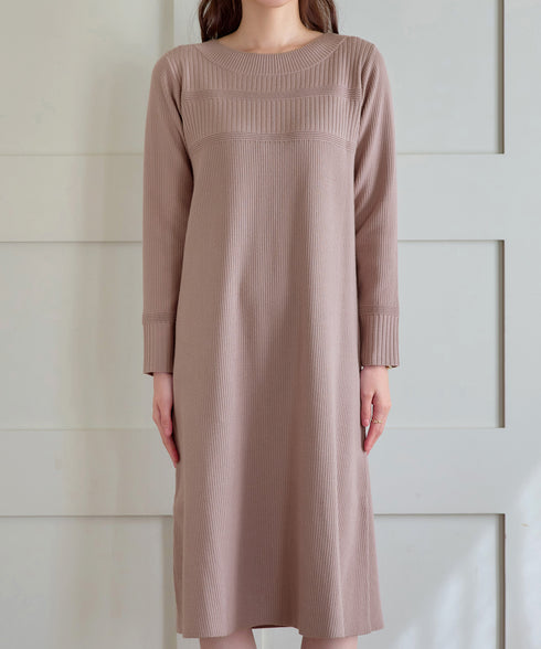 リブ切替デザインニットワンピース