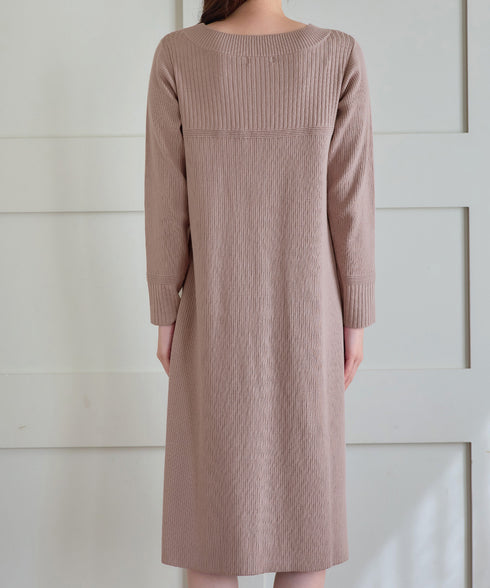 リブ切替デザインニットワンピース