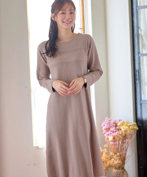 リブ切替デザインニットワンピース