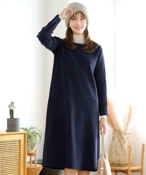 リブ切替デザインニットワンピース