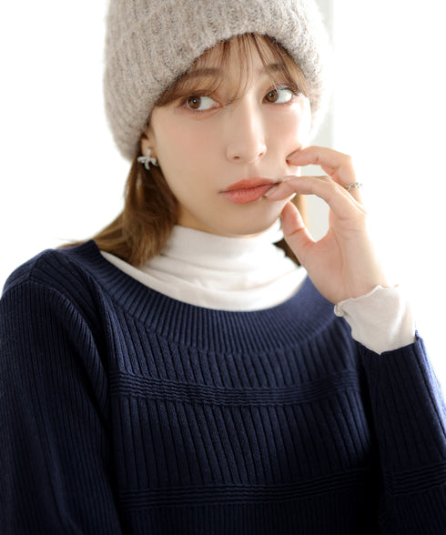 リブ切替デザインニットワンピース