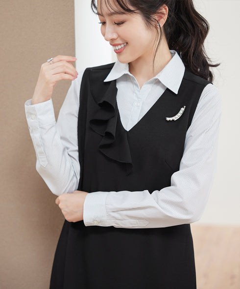 アシメフリルVネックジャンパースカート