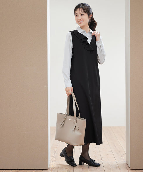 アシメフリルVネックジャンパースカート