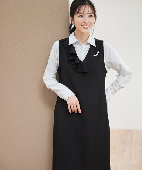 アシメフリルVネックジャンパースカート