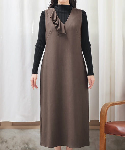 アシメフリルVネックジャンパースカート