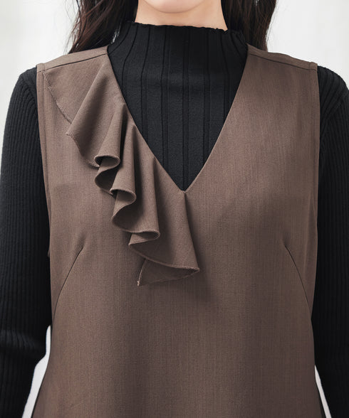 アシメフリルVネックジャンパースカート