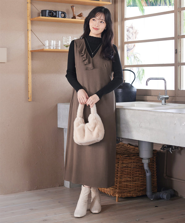 アシメフリルVネックジャンパースカート