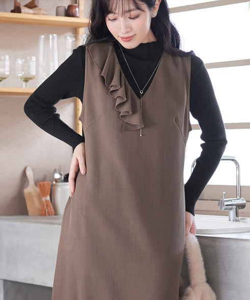 アシメフリルVネックジャンパースカート