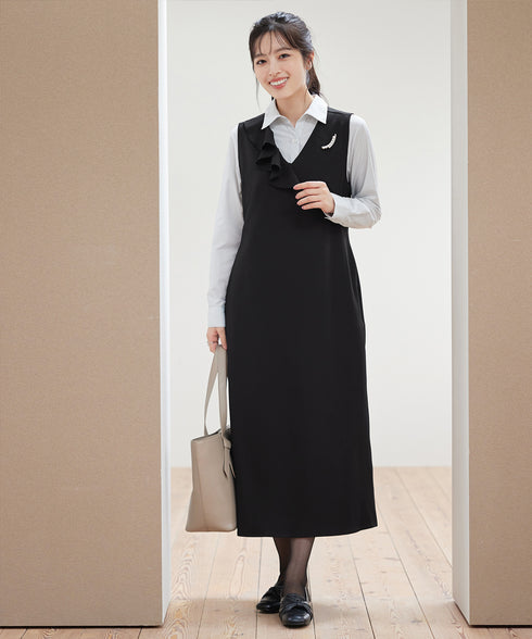 アシメフリルVネックジャンパースカート