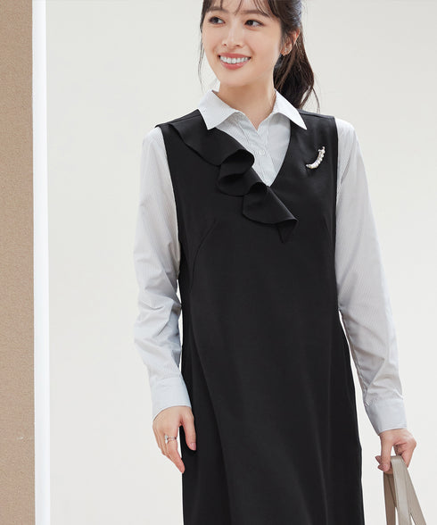 アシメフリルVネックジャンパースカート