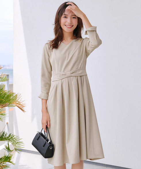 リボンウエスト切替ワンピース