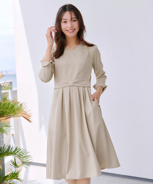 リボンウエスト切替ワンピース